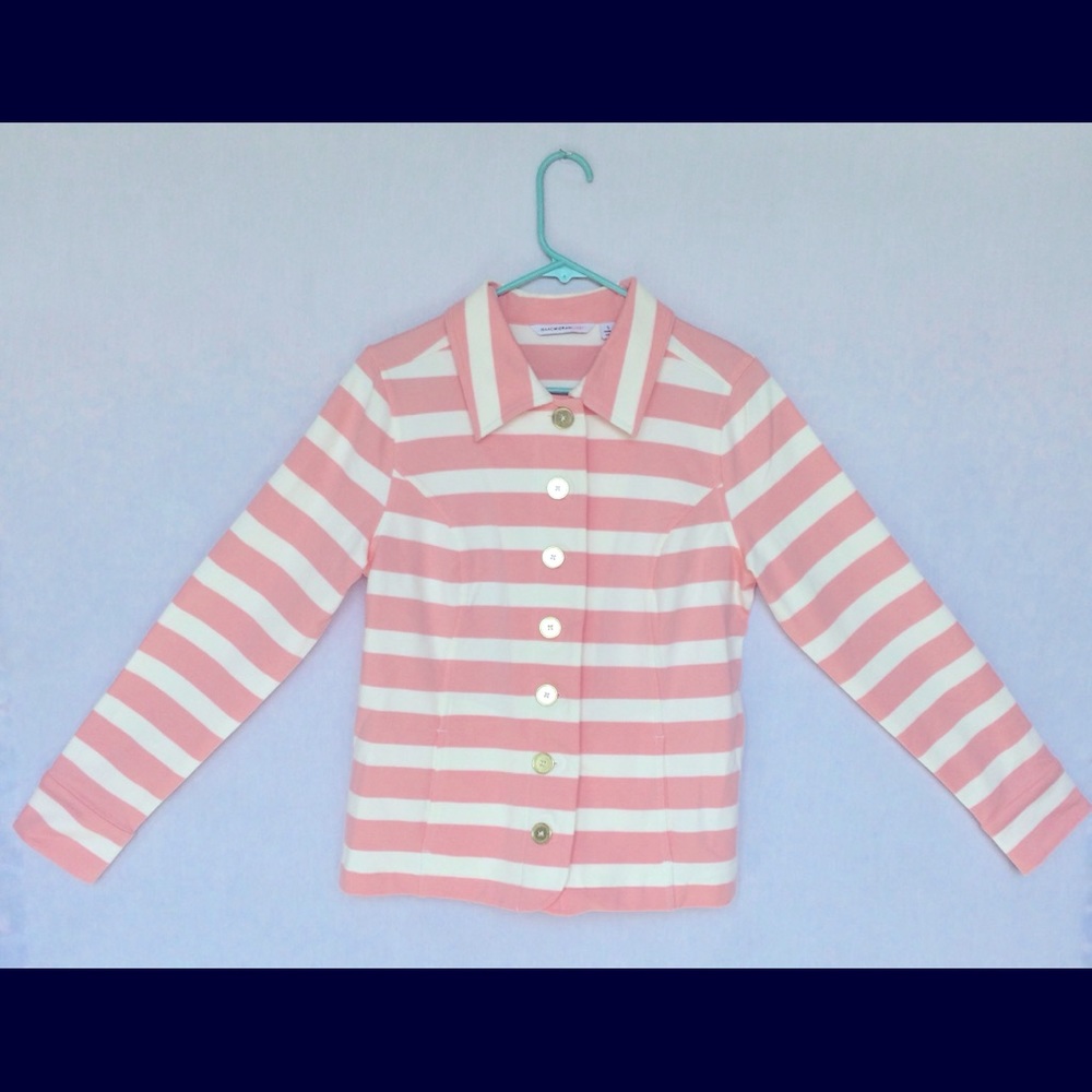 Blazer,Isaac Mizrahi,small,pink & offwhite,striped